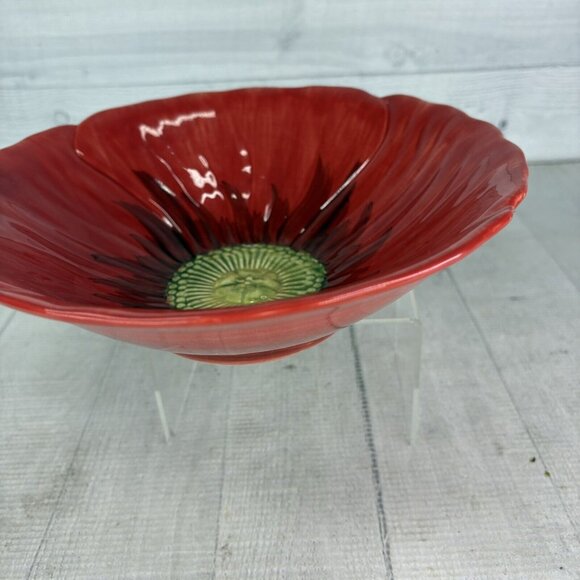 Maxcera Corp POPPIES POPPY SPLATTER Red Flower Shape 3D Ceramic 9" Serving Bowl - Picture 5 of 16